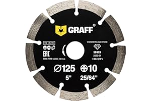 GRAFF Diamentowa Tarcza Tnąca Ø 125 mm do Kamienia, Betonu, Krawężnika, Kamienia Naturalnego i Sztucznego - Tarcza Diamentowa Segment do Szlifierek Kątowych - Wysokość Segmentu 10mm
