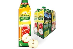 ‎PFANNER Pfanner 100% Apfelsaft (8 x 1 l) – vitaminreicher Saft aus Apfel – säuerlich-süßes Fruchtgetränk im Vorratspack – ohne Zuckerzusatz