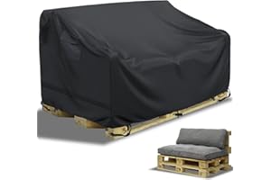 YBYHFAA Palettenbank-Abdeckung,Palettenbank-SchutzhüLle,600d Oxford Abdeckhauben für Paletten Sofa,mit DruckknöPfen und Klettverschluss Geliefert,Wasserdicht,Sonnenschutz,128 * 85 * 80cm,Schwarz