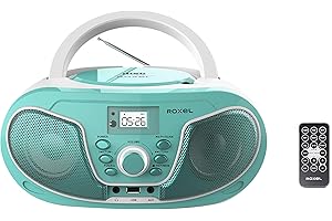 Roxel RCD-S70BT Boombox portatile lettore CD con telecomando, radio FM, riproduzione MP3 USB, ingresso AUX da 3,5 mm, jack per cuffie, display a LED, streaming musicale wireless (verde acqua)
