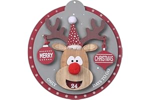‎VALERY MADELYN Valery Madelyn Holz Weihnachtsdeko, Weihnachten Countdown Kalender Fensterdeko Tür Deko Weihnachtsanhänger, 22x23cm Elch Adventskalender, Rot Grau Thema