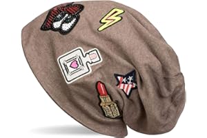 styleBREAKER Cuffia Beanie Stile Patchwork, Rossetto, Stella USA, Fulmine, Paillettes, Cuore, Slouch longbeanie, Unisex 04024101