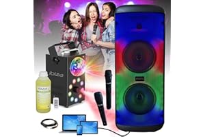 Mooving Light & Sound - Pack Enceinte Karaoké Nomade MS-ELCTRO-SOUND600 600W USB Bluetooth SD - 2 Micros - Machine Fumée LED Foggy-Astro Anniversaire Cadeau