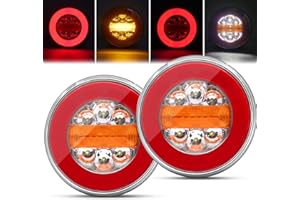 BIQIURE Biqing LED Feux Arrière de Remorque, 12V Feux Arrière de Camion Hamburger Rond Feux Remorque LED Feu Stop de Frein, Lampe Indicateur de Clignotant pour Camion Voiture Van Remorque (tricolore B)
