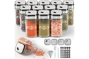 SXTIHD Tarros de especias de vidrio, juego de 12 × 120 ml Recipiente para almacenar especias con cierre hermético reforzado y tapa de acero inoxidable, etiqueta