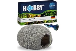 HOBBY Aquaristik Marble Cave 3 I 7 × 6 × 5 cm I Wohn- & Bruthöhle aus Kunstharz für Zwergbuntbarsche, Welse & Garnelen I Deko Höhle für Aquarienbewohner I Rückzugsort & Laichplatz