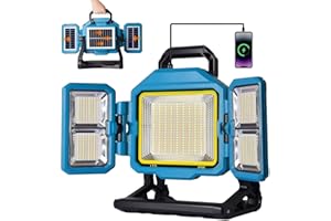 Masmejor 300W Faro LED Ricaricabile, Faretto LED Ricaricabile 30000LM, 25000mAh con Pannello Solare, 4 Modalità & Rotazione di 360°, Faro LED Portatile Ideale per Lavoro, Riparazione, Costruzione