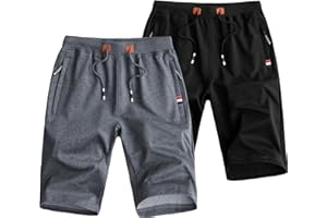 ozkzdp Men's Gym Shorts with Zip Pockets Summer Casual Sports Shorts Elasticated Waist Jogger Shorts