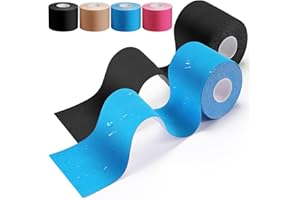 HONYAO Bandes de Kinésiologie 2 Pièces, Strap Sport (5m×5cm), Tape Kinesiologie pour l'épaule, le genou, la nuque et les muscles, adaptées à la peau, élastiques et imperméables - Bleu Noir