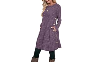 Aokosor Jumper Dress for Women Tunic Dress Ladies Long Sleeve Dress with Pockets Side Buttons Dress for Leggings