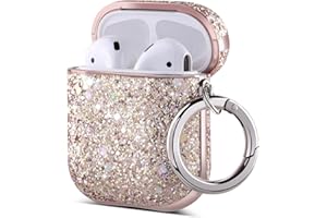 ULAK Custodia in Glitterata Compatiblile con Apple AirPods 2 & 1 (Visibile a LED)，Cover per Airpods Protettiva in Glitter Antiurto a Prova di Graffio - [Supporta la Ricarica Wireless] - Rosa