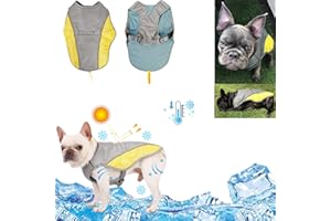 Komate Été Gilet de Refroidissement pour Petits Moyens Grands Chien avec Trou Harnais Bande réfléchissante de sécurité Maille Veste Manteau Chien Chiot Rafraichissant Chien Vêtements Jaune Gris (XS)