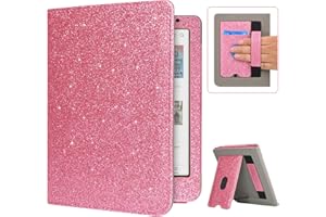 Caweet Étui pour Tolino Shine Color/Shine 5(2024)/Shine 4(2022) et Kobo Clara Colour/BW/2E, Couverture à Support Pliable avec Fente pour Carte, Sangle pour la Main et Auto Sleep/Wake, Rose Scintillant