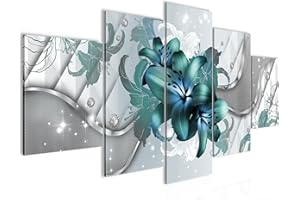 Runa Art Fiori Gigli Murali Tela Non Tessuta 5 Pezzi Astratto Turchese Grigio Camera Da Letto Corridoio 016553a
