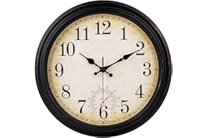 ‎JOMPARIS jomparis Wanduhr mit temperaturanzeige Außenwanduhr groß Gartenuhr Wasserfest und Wetterfest für Garten und Terrasse Pool (40cm Bronze)