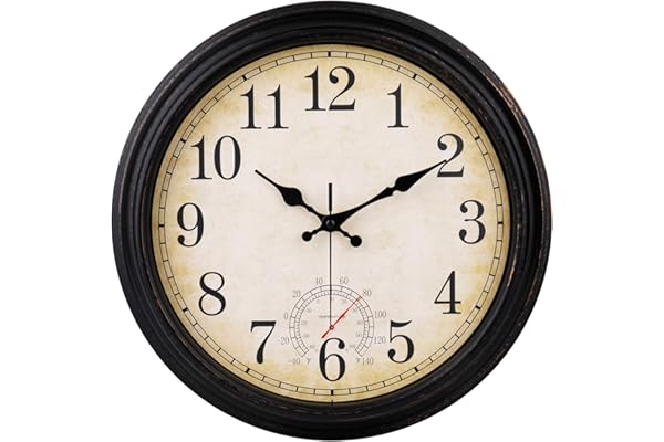 Horloge Murale avec Affichage de la température Horloge Murale d'extérieur Grande Horloge de Jardin étanche et résistante aux intempéries pour Le Jardin et la terrasse de la Piscine (40cm Bronze)