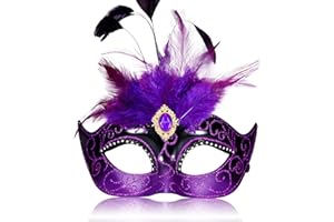 MYSEUNI 2025 Maskerade Maske für Frauen mit Federn - Venezianische Maskerade Maske für Karneval Ball Karneval Abschlussball