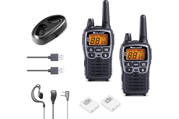 Midland C1180 XT70 - Émetteur-Récepteur Radio Professionnel Bi-bande Talkie Walkie à Recharge Rapide - Couleur Grise - 69 LPD et 24 PMR446, 12 km de Portée, 38 Tonalités, 83 Codes - Lot de 2