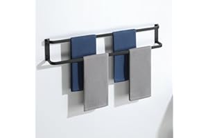 Mooche Black Towel Rail Wall Mounted, Double Towel Rails, 80CM Bathroom Towel Holder, SUS304 Stainless Steel Towel Holder Towel Bar for Bathroom Kitchen Balcony Toilet