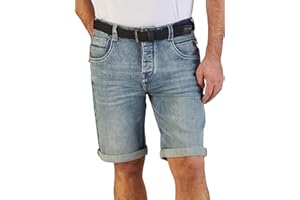 DENIMFY Dżinsy męskie, rozciągliwe, krótkie z paskiem, Regular Fit, DFBo, krótkie spodnie na lato, denim, jednokolorowe, niebieskie, czarne, szare, 31, 32, 33, 34, 36, 38, 40, 42, 44, 46