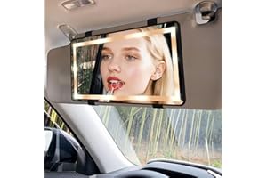 Feisate Car Vanity Mirror with Rechargeable Led Lights- 3 Light Modes & Dimmable Touch Screen- Sun Visor Vanity Mirror for Truck- Girly Passenger Side Car Accessories for Women & Girl Interior- Black