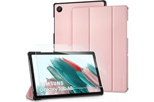 CACOE Funda Compatible con Samsung Galaxy Tab A8 10.5 Pulgadas 2021/2022 Tableta SM-X200/SM-X205 con Cristal Blindado, Ultra Slim PU Protectora Carcasa con Función de Soporte, Oro Rosa