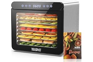 YASHE Torkningsverktyg i rostfritt stål med digital kontroll (temperatur upp till 75 °C, timer upp till 48 timmar), 9 plattor för frukt och grönsaker, bakre fläkt för 360° luftcirkulation, 800 W