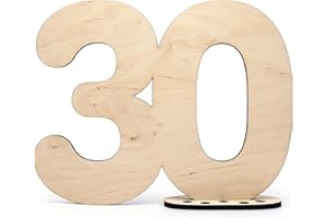 HAGEFOL Gästebuch Holz Deko Schild Zahl 30 - zum selbst beschriften als Geschenk mit Ständer und Geburtstagskerzenhalter - für 30 Geburtstag Männer Deko, Frauen Deko, 30 Jahre Jubiläum oder Hochzeit