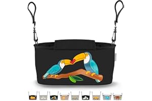 GRINSEZWERGE Borsa per Passeggino - 12 Motivi I Organizer per Carrozzina Neonato I Portaoggetti con Dispenser per Salviette I Universale Organizzatore Bambini colore grigio I Bambina Stroller Bag