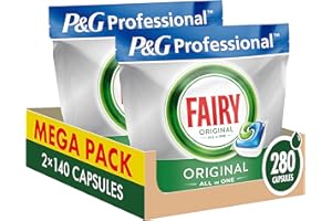 P&G PROFESSIONAL Fairy Professional Tablettes Lave-vaisselle All In One, 280 Capsules (2 x 140), Classique, Efficaces Même Sur La Graisse Incrustée, Protège le Verre Et L'Argent Pour Une Brillance Éclatante
