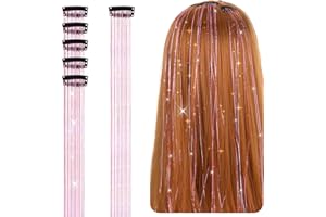 ABEILLO 6 Stück Glitzer Haarsträhnen Lametta, 50,8 cm Haarschnüre Tinsel Hair Extensions Glitter Girls Zubehör Party Highlights Hair Tinsel Haarsträhnen Zum Einflechten Haarteil mit Klammer (Rosa)