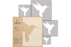 NAKLEO Stencil di Pittura per Bambini, Set di 5 Pezzi da 9x9 a 34x34cm Colibrì Animale Tropicale, Modelli Plastica e Riutilizzabili di Stanza Decorazione, Sagome DIY Fai-da-te, Mobili Muro Legno