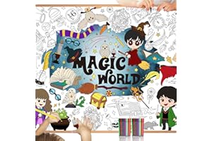 DPKOW Zauberer Ausmalen Tischdecke für Kinder mit Stiften, 47 x 33 Zoll Riese Papier Magic Wizard Bemalbare Tischdecke für Kinder Basteln Magier Zauberer Ausmalen Poster Zauberer Geburtstag Geschenk