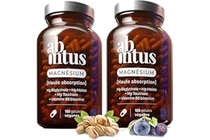 ABINTUS MAGNÉSIUM BISGLYCINATE, MALATE, TAURATE + Vitamine B6 | Absorption Supérieure au Magnésium Marin | Fatigue, Stress, Sommeil, Immunité | 300,6mg/jour | Fait en France (300 gélules)