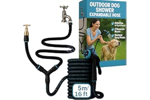 AQUA THOUGHTS Kit de douche d'extérieur pour chien (14 pièces) – Tuyau d'arrosage extensible 2 en 1 pour robinet de cuisine chaud et froid, tuyau d'arrosage et pulvérisateur extensible pour chien boueux