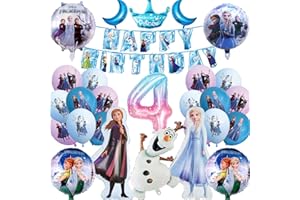 SWOKKTS Palloncini Froze Compleanno 4 Anni, Addobbi Compleanno Bambina Elsa, Kit Froze Compleanno Bambina, Cartoon Decorazioni Compleanno (Palloncini Compleanno 4 Anno)