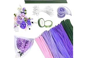 pangdapengpeng 400 Pièces Violet Fil Chenille Kit avec 5 Couleurs, 30cm Cure Pipe Bouquet avec Fil Floral, Ruban de Masquage, Sac à Fleurs Trapézoïdal pour Décorations DIY (Tulipes Violettes)