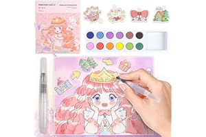 OVOISSTIY Pintura con Libros de Agua para Niños, Libro Pintura Acuarela 24 Páginas de Tema Castillo de Princesa, Pintura Acuarela para Niños con Pincel de Agua Rellenable 12 Acuarela Sólida, Regalo