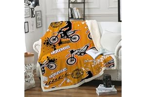 HAVOP Motorbike Throw Blanket Kids Boys Teens Motorcross Dirt Bike Print Sherpa Fleece Blanket Throw Bright Yellow Soft Blankets Kids Room Decor Birthday Gifts