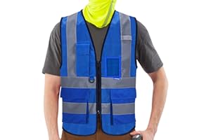 AYKRM Chaleco de seguridad Reflectante Alta visibilidad Ropa de trabajo chaleco Cremallera Seguridad Chaleco de Trabajo Multibolsillos 21 colores
