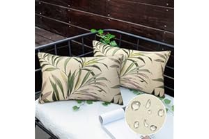 COZYFOUNDER Funda Cojin Exterior Impermeable Fundas Cojines 30x50cm Moderno Patrón Hojas Verde Fundas de Cojines Decorativos fundas cojin Sofa Rectangular Lino Por Salon Jardín Patio Sofá Cojines Decoración