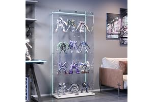 BLSYHDH Vitrina de cristal de pie con LED, 4 capas de cristal, madera, cristal, vitrina de 2 puertas y cerradura, vitrina de cristal (blanco, 4 pisos, 2 puertas+LED 2)