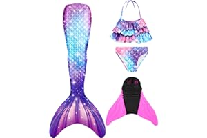 DNFUN Ogon syrenki dziewczęcy, kostium kąpielowy z płetwą, kostium kąpielowy do pływania, Chm2, 140 cm