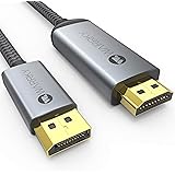 4K DisplayPort to HDMI Cable, WARRKY 1.8m/6ft [Gold-Plated, Aluminium Shell] Uni-Directional Nylon Braided High Speed DP to H
