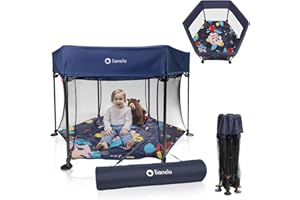 LIONELO Roel, parc bebe, pliant, de grandes 135x118x83 cm, protection anti-pliage LockGuard, lit bébé, mobiles, parcs, tapis de jeu, grand et stable, fond renforcé (BLUE NAVY)