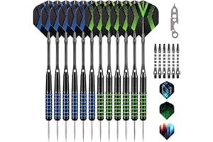 ‎GREBARLEY Grebarley Dartpfeile mit Metallspitze,12 Stück Profi Steeldarts 18 Aluminium Schaft mit 9 Flights 20 Orings