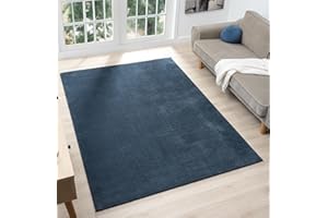 RUGS BY DESIRE Comfy Washable Modern Living Room Rug Polyester Plain Indoor Area Rug with Low Pile - Anti-Slip Felt Backing SuperSoft Carpet Bedroom-Hallway, Navy, 120x160 cm