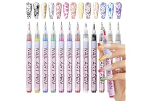 MKNZOME 12 Couleurs 0,5 mm Stylo Nail Art Graffiti Pen, 3D Stylo Vernis à Ongles DIY Manucure Décoration Dotting Pen pour la Maison le Salon Manucure, Stylo French Manucure, Halloween Noël
