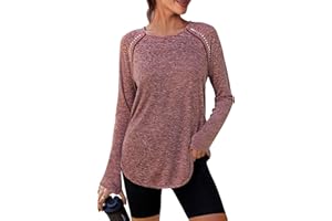 Crewhpo Camiseta Deportiva Manga Larga para Mujer Camisetas Deporte Cuello Redondo Ligero UPF 50+ Ropa de Entrenamiento Running Gimnasio Yoga Top