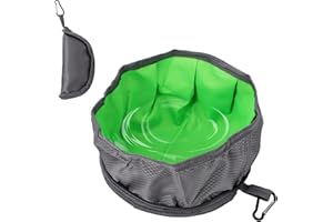 Mayoii Gamelle portable pour chien en nylon imperméable avec fermeture éclair - 19 cm - Grand calibre - Avec boucle d'alpinisme - Pour les voyages en plein air - Gris et vert